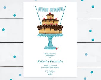 printable party invitation birthday, baby shower or bridal shower - let them eat cake - diy high tea invite, tea party downloadable template
