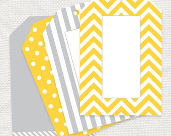graphic gift tags chevron, stripes and dots - printable file - yellow and gray grey