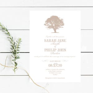 oak tree wedding invitation digital rustic woodland forest nature outdoors PRINTABLE engagement invite, elegant traditional, diy file image 1