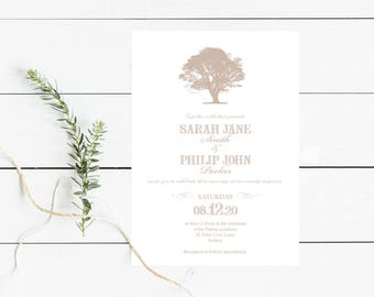 oak tree wedding invitation digital - rustic woodland forest nature outdoors - PRINTABLE engagement invite, elegant traditional, diy file