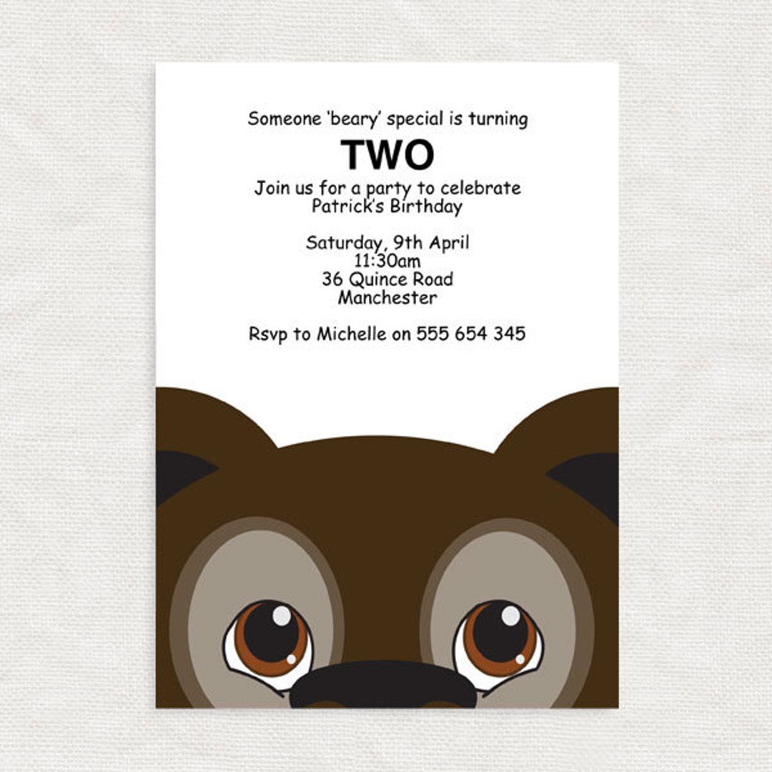 Kids Party Invitation Bear Printable File Birthday Invitation Template ...