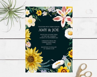 flower garden wedding invitation - printable file - floral invite, summer wedding, spring baby shower party invite, bridal shower invitation