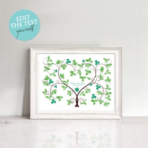 fingerprint wedding guest book alternative lucky shamrock printable irish wedding decor clover, keepsake wedding art, engagement party image 1