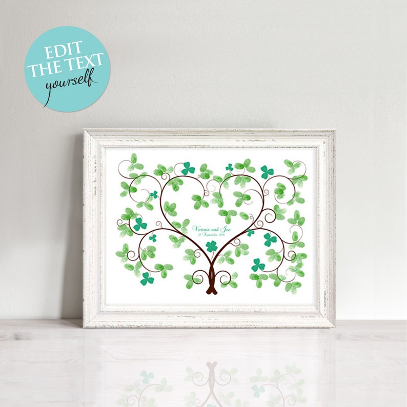 fingerprint wedding guest book alternative lucky shamrock printable irish wedding decor clover, keepsake wedding art, engagement party image 1