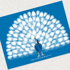 printable file for a customised wedding fingerprint guest book peacock poster