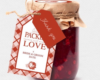 wedding favor jam jar labels - printable editable file - spread the love, love is sweet, jam packed, homemade gift tags, personalised, red,