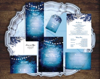 printable woodland wedding set invitation suite into the woods forest invite reception or ceremony designs fantasy fairytale romantic lights