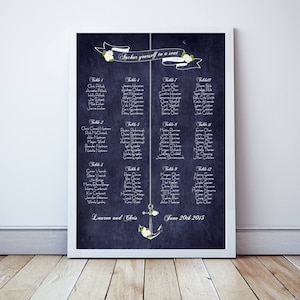 Nautical wedding seating chart – printable anchor seating plan with roses, chalkboard style, custom digital file for beach or boat wedding