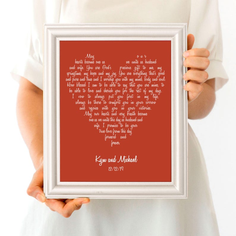 Wedding vow art love heart printable file lyrics Etsy