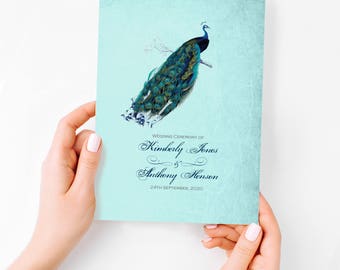 peacock wedding program fan, peacock wedding programs - PRINTABLE CUSTOM DESIGN - wedding ceremonies, wedding program fans, peacock program