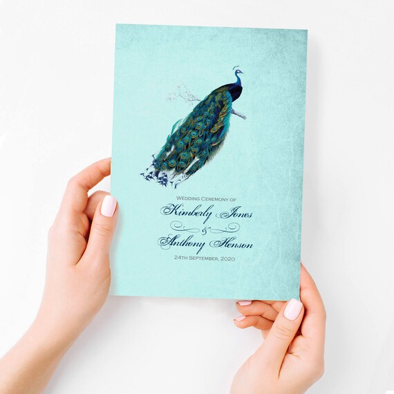 Peacock Wedding Program Fan Peacock Wedding Programs Etsy