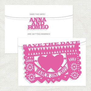 Colorful Fiesta Save the Date Cards Papel Picado Design Customizable Colors Double-Sided and Printable Colorful wedding announcement image 4