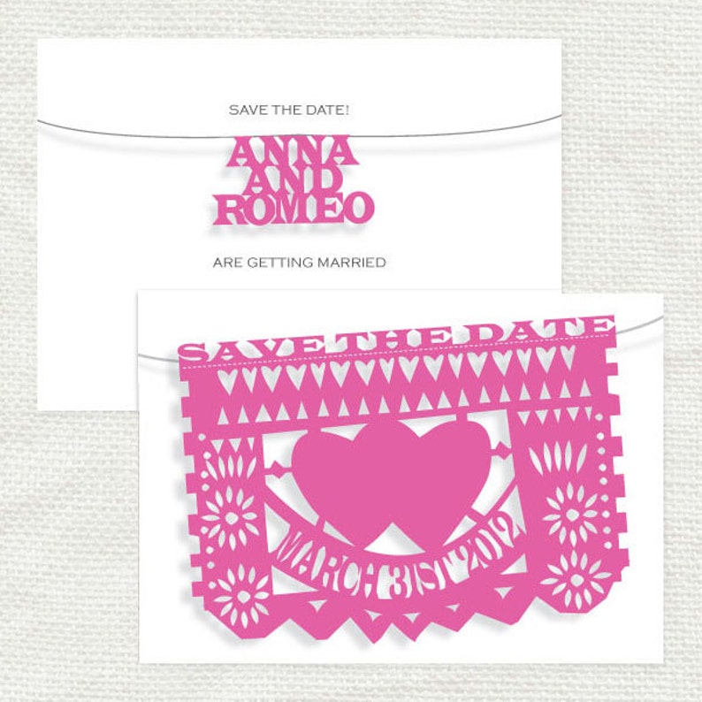 Colorful Fiesta Save the Date Cards Papel Picado Design Customizable Colors Double-Sided and Printable Colorful wedding announcement image 4