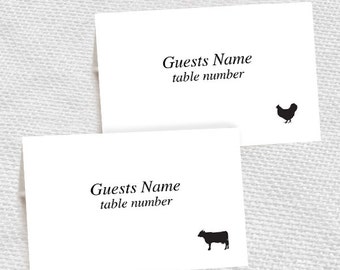 beef chicken fish pork and vegetarian meal choice place cards - printable editable file - DIY escort cards print at home wedding reception