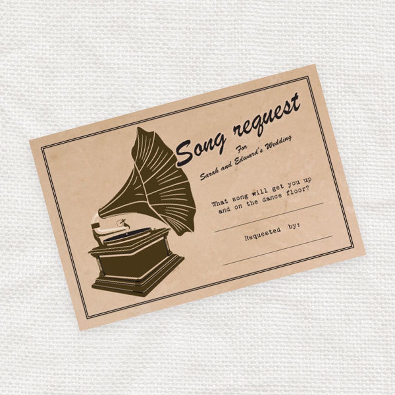 Wedding song request card printable file vintage Etsy