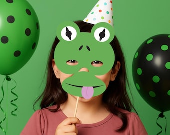 DIY party costume mask - freaky frog template - printable download green dress up, halloween costume, kids birthday party, party favor