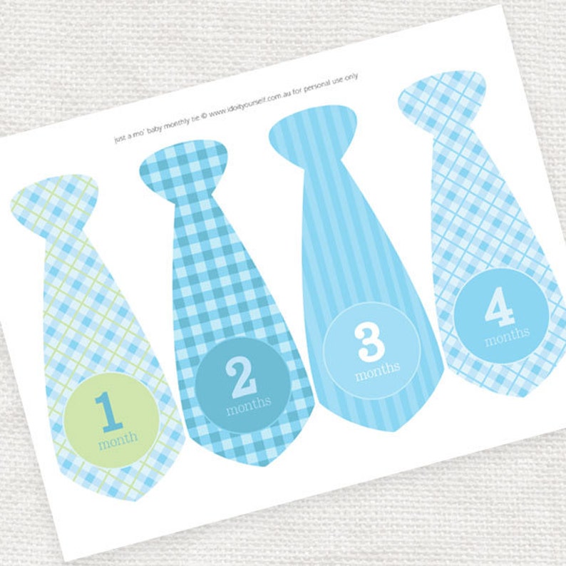 New Baby Boy Month Stickers Printable DIY File Tie Shaped | Etsy