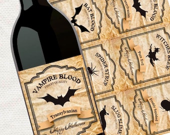 Printable Halloween decor disgusting drinks labels - Halloween party, download diy, Halloween drinks, wine decorations, printable stickers