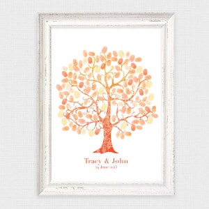 wedding fingerprint guest book tree customised with couples name and wedding date