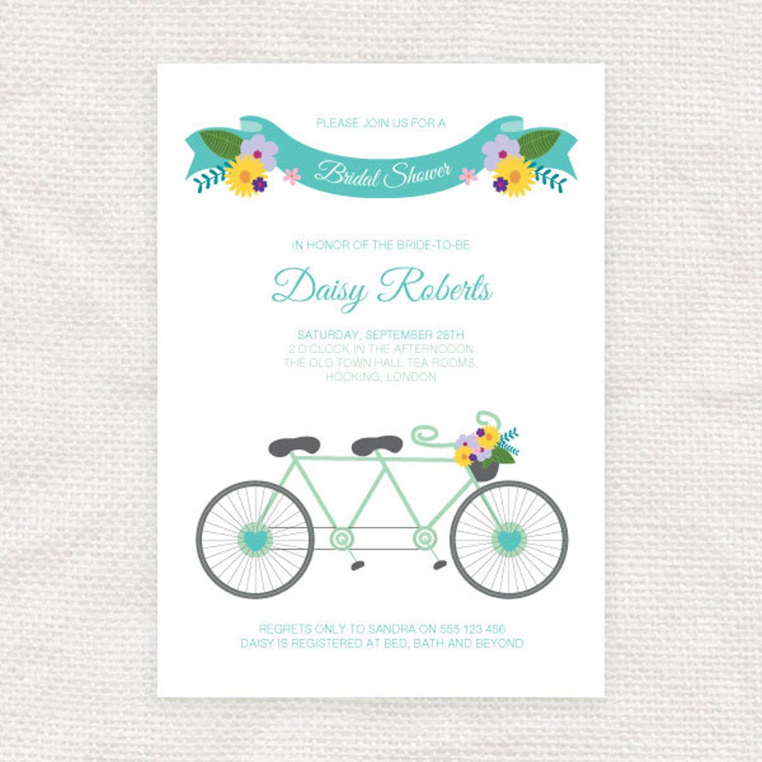 Tandem Bicycle Invitation Bridal Shower or Wedding Invite Etsy
