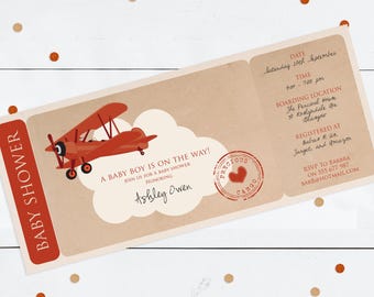 precious cargo baby shower boarding pass invitation - printable file - airline ticket invite, plane airplane party, biplane, birthday invite