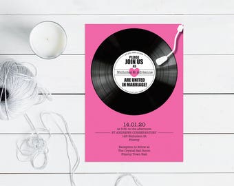 record wedding invitation - PRINTABLE - music themed wedding invitations, rock n roll wedding, retro vinyl record invite rsvp and insert,