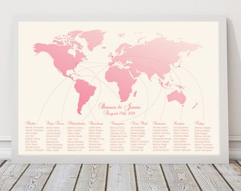 World map wedding seating chart for destination wedding table plan or travel themed wedding as a custom digital file to print