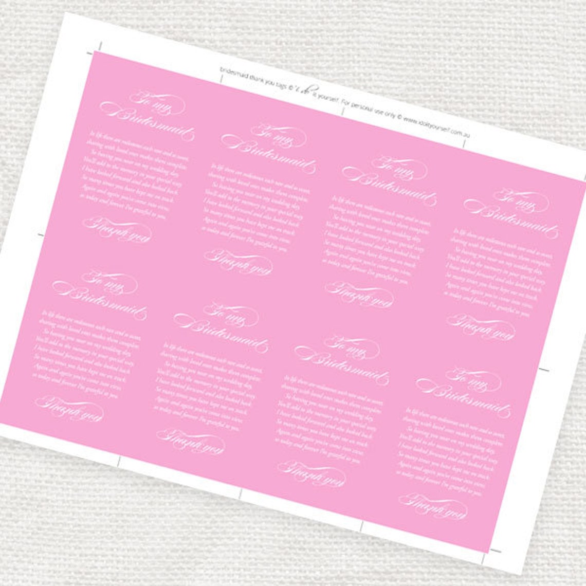 Bridesmaid Thank You Tags Printable File Download Green - Etsy