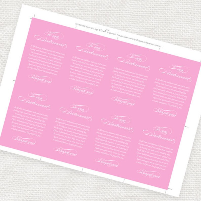 Bridesmaid Thank You Tags Printable File Download Green - Etsy