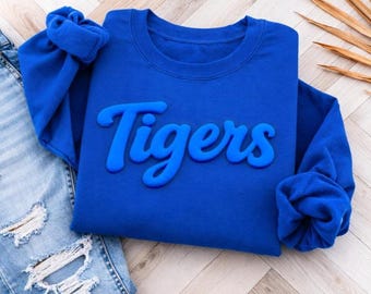 Custom Puff Print Sweatshirt, Personalized Team Name School Spirit Mascot Shirt