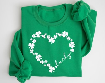 Lucky Heart Shamrock Sweatshirt, St Patricks Day Gift, Womens Shenanigans Shirt, Irish Day Gift