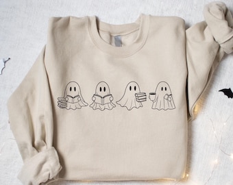 Ghost Reading Halloween Sweatshirt, Book Lover Halloween Gift, Cute Ghost Halloween Shirt, Bookish Halloween Shirt, Bookworm Halloween Gift