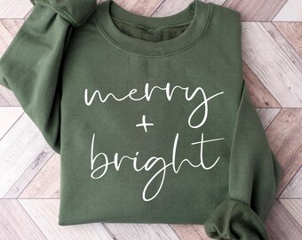 Merry Bright Christmas Sweatshirt: Retro Merry Christmas Holiday Gift, Xmas Shirt
