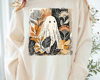 Floral Ghost Sweatshirt, Fall Gift For Womens, Autumn Ghost Sweatshirt, Spooky Season, Halloween Ghost Shirt, Retro Halloween Sweatshirt
