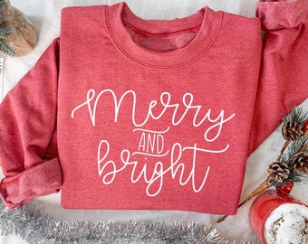 Merry and Bright Christmas Sweatshirt: Retro Holiday Gift, Xmas Shirt