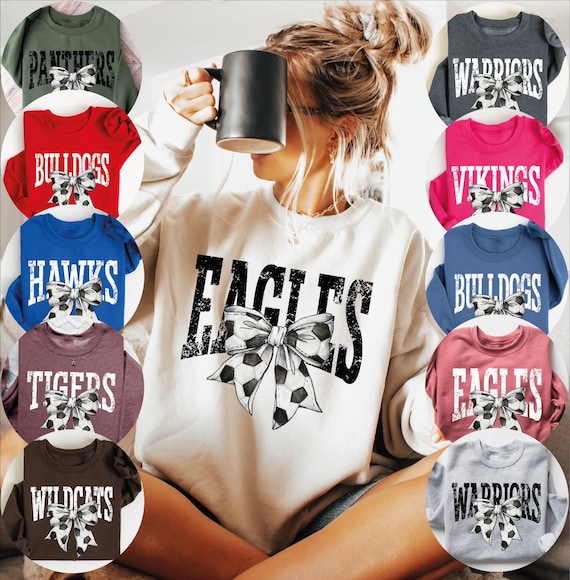 Custom Soccer Mascot Bow Sweatshirt, Team Soccer Mom Gift