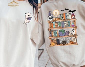 Ghost Reading Book Sweatshirt, Halloween Librarian Shirt, Book Lovers Halloween Gift, Halloween Reading Sweatshirt, Cute Womens Gift