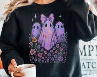 Floral Ghost Shirt, Halloween Ghost Sweatshirt, Fall Gift For Womens, Cute Ghost Shirt, Womens Halloween Sweatshirt, Retro Halloween Shirt