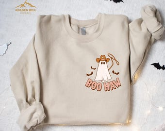 Halloween Boo Haw Western Sweatshirt, Cute Ghost Halloween Shirt, Retro Halloween Shirt, Country Cowgirl Halloween Shirt, Cowboy Ghost Shirt