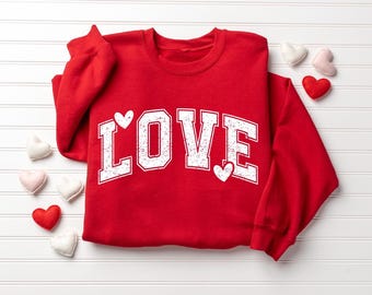 Retro Love Valentines Heart Sweatshirt, Womens Valentine Shirt, Teacher School Outfit