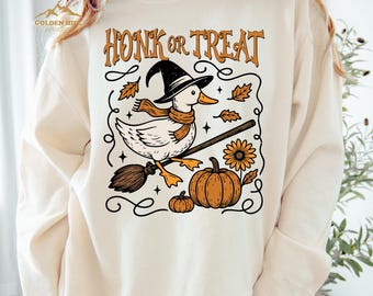 Halloween Goose Honk or Treat Sweatshirt, Funny Halloween Goose Sweatshirt, Goose Witch Shirt, Spooky Goose Shirt, Womens Halloween Gift