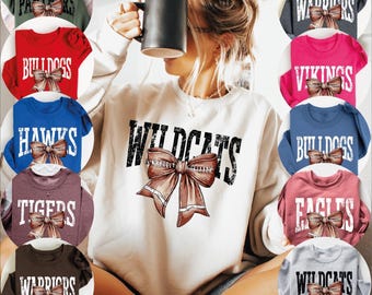 Custom Football Mascot Bow Sweatshirt, Personalized Team Mom Outfit