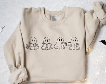 Ghost Reading Halloween Sweatshirt, Book Lover Halloween Gift, Cute Ghost Halloween Shirt, Bookish Halloween Shirt, Bookworm Halloween Gift