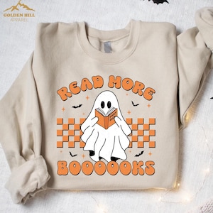 Halloween Read More Boooooks Sweatshirt, Ghost Reading Sweatshirt, Halloween Gift For Book Lovers, Ghost Shirt, Womens Halloween Sweatshirt