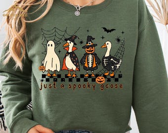 Funny Ghost Goose Halloween Shirt, Just a Spooky Goose Sweatshirt, Spooky Season Sweatshirt, Womens Halloween Gift, Witch Goose Shirt