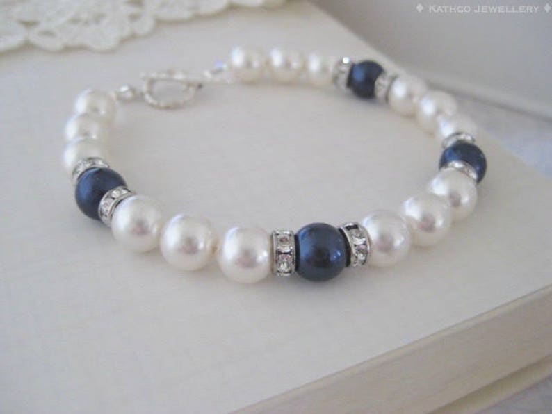 Catherine Navy Pearl Bracelet , Something Blue , Pearl Jewellery , Bridal Party Gifts , Romantic Wedding Bracelet , Nautical Wedding image 6