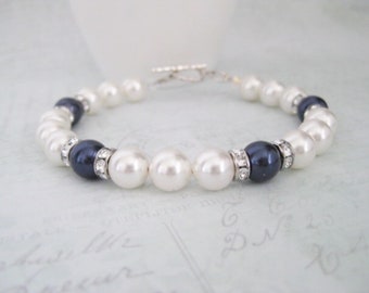 Catherine - Navy Pearl Bracelet , Something Blue , Pearl Jewellery , Bridal Party Gifts , Romantic Wedding Bracelet , Nautical Wedding