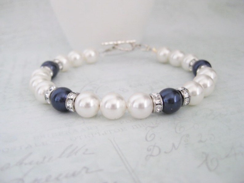 Catherine Navy Pearl Bracelet , Something Blue , Pearl Jewellery , Bridal Party Gifts , Romantic Wedding Bracelet , Nautical Wedding image 1