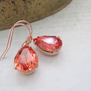 Mia Pendiente de lágrima naranja, Pendiente de cristal Padparadscha, Colgante delicado simple, Pendiente de oro rosa, Joyería de boda, Regalo de damas de honor imagen 1