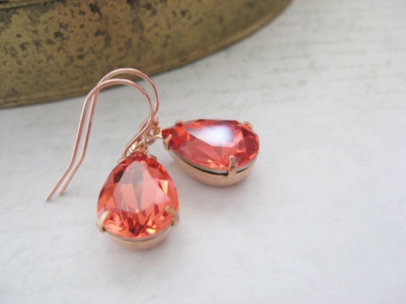 Mia Orange Teardrop Earring , Padparadscha Crystal Earring ,Simple Delicate Dangle , Rose Gold Earring ,Wedding Jewellery ,Bridesmaids Gift image 1